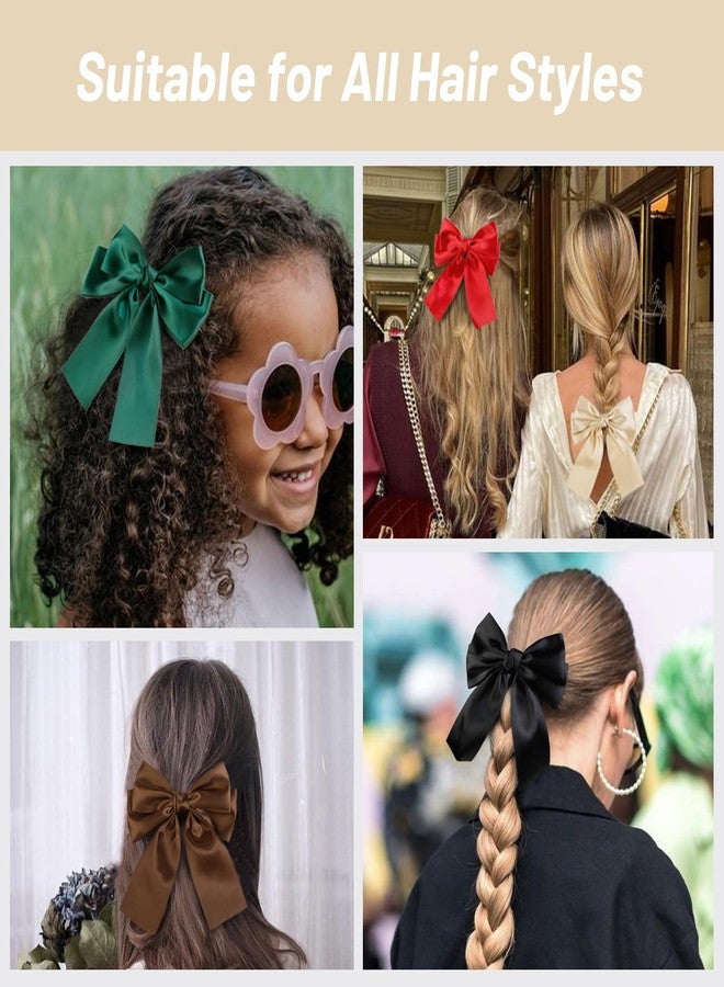 TEBIEKOY 6PCS Silky Satin Hair Bows for Women & Girls – Big Bow Hair Clips, Long Tail Ribbon Barrettes, Neutral Aesthetic Hair Accessories - Image 4